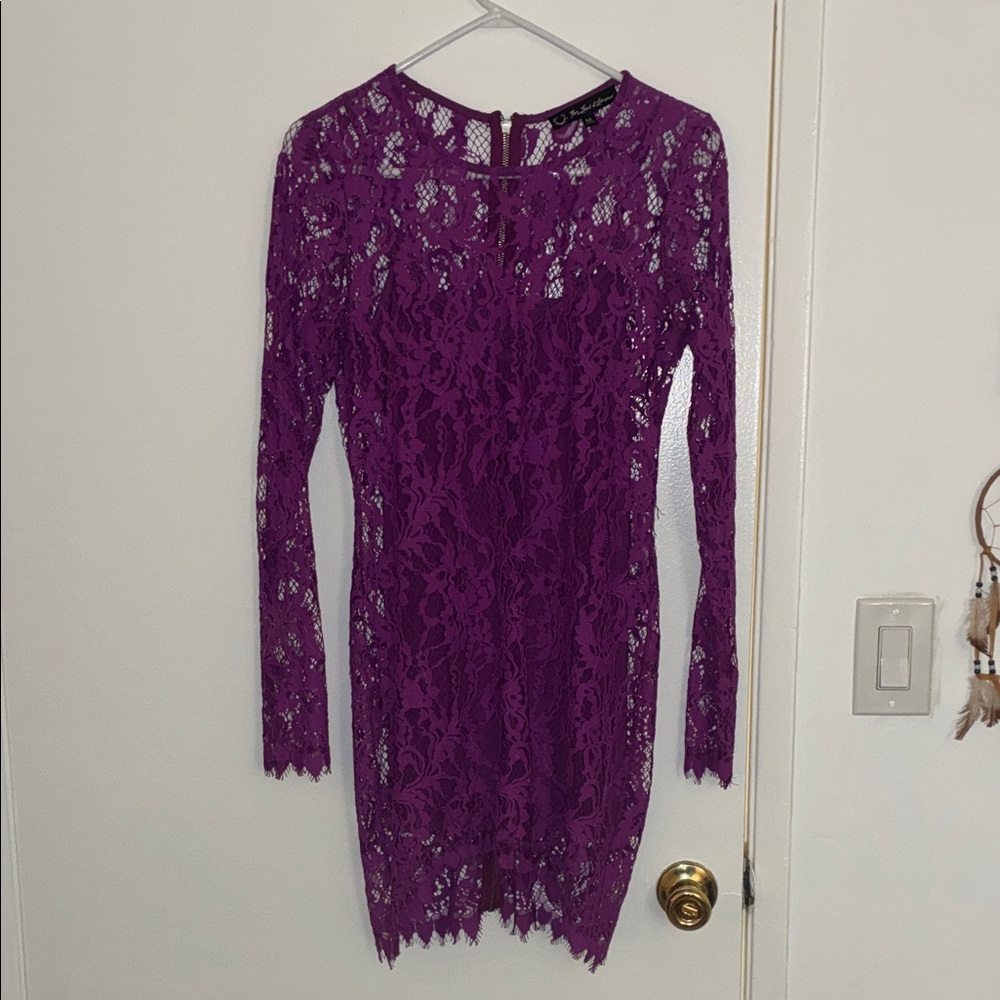Chic Long Sleeve Purple Lace Dress